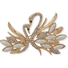 Women Brooches Anne Klein Gold-Tone Imitation Pearl Crystal Swans Pin Crystal Crystal