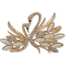 Pearl Brooches Anne Klein Gold-Tone Imitation Pearl Crystal Swans Pin Crystal Crystal