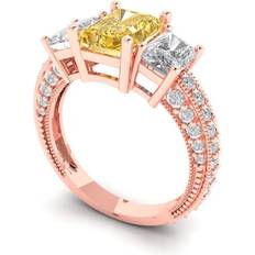 Clara Pucci Solitaire with Accents Three-Stone Ring - Rose Gold/Citrine/Diamonds