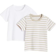 H&M Baby Boy's Cotton T-shirt 2-pack - Light Beige/Striped