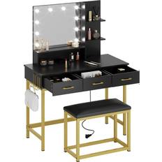 Black Tables Bestier Makeup Vanity Sets with Hooks Black Dressing Table 17.7x39.4"