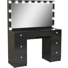 Black Tables Boahaus Freya Vanity with Light Bulbs Black Dressing Table 15.3x46.1"