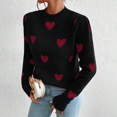 Shein Polyester Sweaters Shein Heart Patterned Pullover Sweater With Long Sleeve