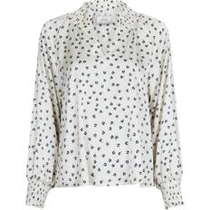 Grå - L Bluser Neo Noir Stone Drapy Flower Blouse OFF WHITE