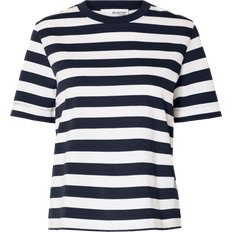 Bomull - Herre T-skjorter & Singleter Selected Femme Essential Short Striped Boxy Tee Blå