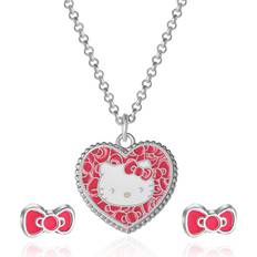 Sanrio Hello Kitty Enamel Pink Cubic Zirconia Necklace - 18 Chain, Authentic Officially Licensed - White, Pink