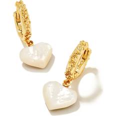 Gold Plated - Pearl Earrings Kendra Scott Penny Gold Heart Huggie Earrings in Ivory Mother-of-Pearl Mother Of Pearl One
