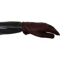 Dolce & Gabbana Red Accessories Dolce & Gabbana Maroon Wrist Length Mitten Leather Gloves