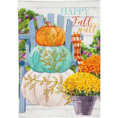 Flags Evergreen Happy Fall Stacked Pumpkins Garden Linen Flag