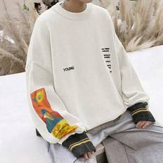 Shein White Sweaters Shein Men's Sweater With Floral And Text Pattern, Round Neck And Drop Shoulder