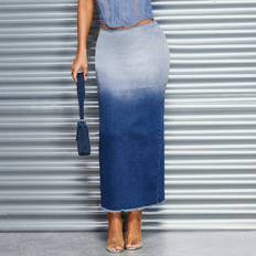 Shein Blue - Women Skirts Shein Women'S Casual Fitted Gradient Denim Skirt, Low Waist