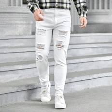 Shein White Jeans Shein Men's Ripped Skinny Jeans Pants