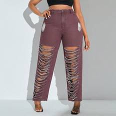 Rot - XL Jeans Shein Plus Distressed Denim Jeans