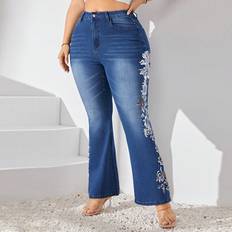 Shein Bootcut - Women Jeans Shein Plus Women'S Floral Printed Bell-Bottom Jeans