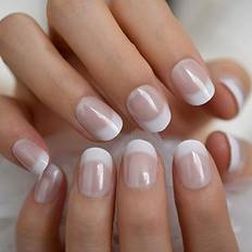 False Nails Coolnail Short White French Press on Fake Nails Tips Natural Beige Full Cover faux