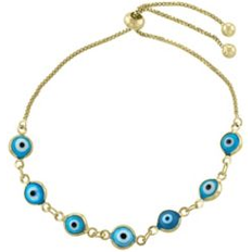 Macy's Women Bracelets Macy's Women's Aqua Glass Guardian Eye Adjustable Bracelet Gold Plated Brass Gold Plated Brass