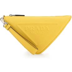 Prada Clutches Prada Yellow Leather Triangle Clutch Yellow