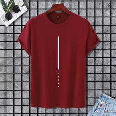 Shein Red T-shirts Shein Men'S Letter Printed Round Neck T-Shirt