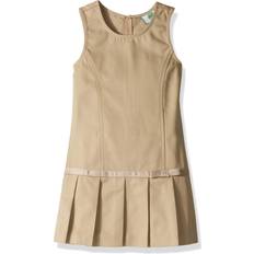 Real Girl's School Uniform Drop Waist Jumper Dress - Khaki