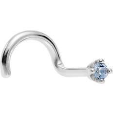 Piercings Body Candy Solid 18k White Gold 1.5mm Genuine Topaz Right Nose Stud Screw Gauge 1/4"