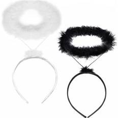 Crowns & Tiaras FUNCREDIBLE Angel Halo Headband Set Extra Feather Angel Halo Headbands Halloween Angel Outfit Cosplay Costume Accessories for Adults, Teens and Kids Black and White