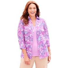 Shirts Catherines Plus Women's Print Button-Front Shirt in Dark Violet Wax Print Size 1X