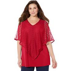 Red Capes & Ponchos Catherines Plus Women's Crochet Poncho Duet Top in Classic Red Size 6X