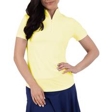 Women - Yellow Polo Shirts Ibkul Women's Short Sleeve Mock Neck Golf Polo, Medium, Butter