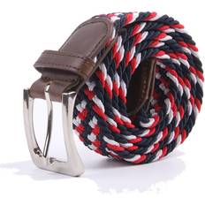 Unisex - White Belts Canvas Elastic Fabric Woven Stretch Multicolored Braided Belts 30-2041-Navy-Red-White-L