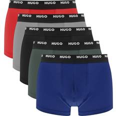 Blau - Herren Unterhosen Hugo Boss Trunks with Logo Waistbands 5-pack - Red/Blue/Black