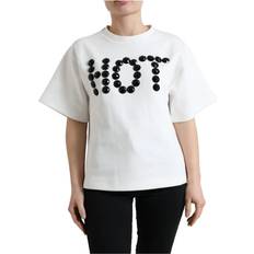 Dolce & Gabbana Polyester T-shirts Dolce & Gabbana T-shirt White Cotton Stretch Black HOT Women's Crystal