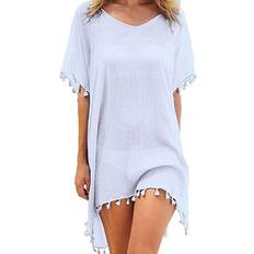 S Swimsuit Cover-Ups & Sarong Wraps Women's Chiffon Beach Swim Cover-up with Tassels WHITE