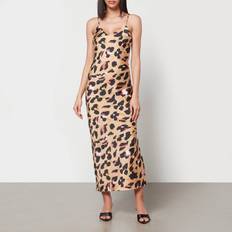 Lange Kleider - Trainingsbekleidung Never Fully Dressed Never Fully Dressed Jaspre Leopard-Print Satin Maxi Dress Brown