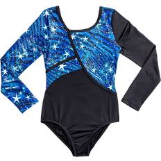 XL Bodysuits Children's Clothing Rainbeau Moves Girls' Star Dust Long Sleeve Leotard, Medium, Blue
