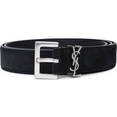 Saint Laurent Men Belts Saint Laurent YSL Suede Belt - Black