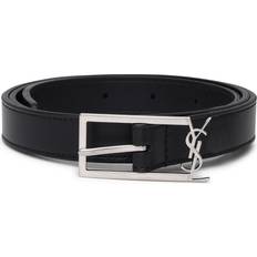 Saint Laurent Men Belts Saint Laurent Black Leather Low Ysl Belt Black