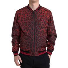 Dolce & Gabbana Red Outerwear Dolce & Gabbana Red Leopard Bomber Short Coat Men's Jacket