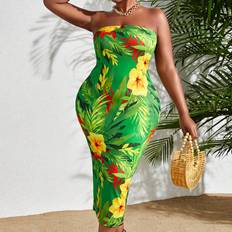 Shein XXL Dresses Shein Plus Tropical Print Strapless Dress