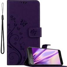 Cadorabo Flower Book Hülle für Sony Xperia XZ1 COMPACT Sony Xperia XZ1 Compact Smartphone Hülle, Violett