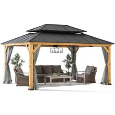 Sunjoy 12x16 ft. Wood Gazebo, Hardtop Cedar