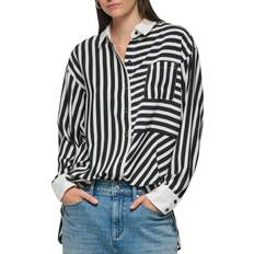 M Blouses Karl Lagerfeld Karl Lagerfeld Paris Women's Striped Button-Down Blouse Black/ Soft White Black/ Soft White