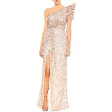 Mac Duggal XXL Clothing Mac Duggal Women's One-Shoulder Sequined Stripe Gown Apricot Apricot