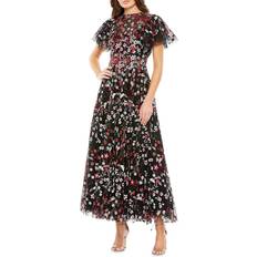 Mac Duggal L Dresses Mac Duggal Women's Floral Embroidered Flutter-Sleeve Midi-Dress Black Multi Black Multi
