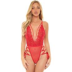 Red - Women Bodysuits OH LÀ LÀ CHÉRI Women's Sloane Plunging Bodysuit 52-11761, Small-Medium, Red