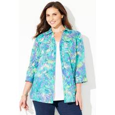 Shirts Catherines Plus Women's Print Button-Front Shirt in Waterfall Wax Print Size 6X
