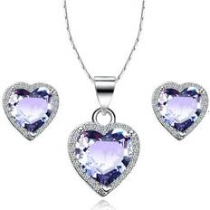 White Jewelry Sets Paris Jewelry 18k White Gold Plated Heart Carat Created Amethyst Full Set Necklace Earrings