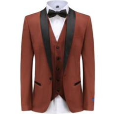 Beige - L - Men Suits Braveman Men's 3-Piece Premium Shawl Lapel Slim Fit Tuxedo Copper Copper