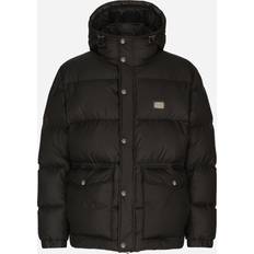 Dolce & Gabbana Men Jackets Dolce & Gabbana Nylon Down Jacket With Hood And Branded Tag Man Coats And Jackets Black Nylon