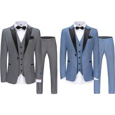 Suits Braveman Men'sSlim Fit 3pc Birdseye Peak Lapel Tuxedo Slim 48Rx42W Slate Blue Slate