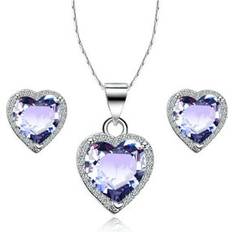 White Jewelry Sets Paris Jewelry 18k White Gold Plated Heart Carat Created Tanzanite Full Set Necklace Earrings